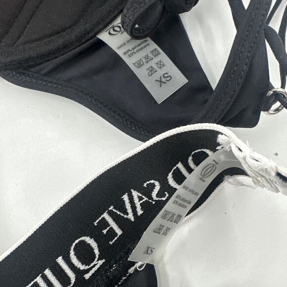 God Save Queens Black Carrara Swim Bikini Top and Thong Bottom Set Size XS - Picture 8 of 9